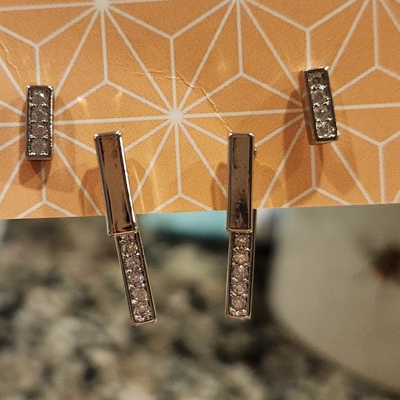 NEW 3 pc silver bar cubic zirconia ear jacket earrings - Picture 3 of 11